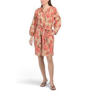 LEA Brown Multi Long Sleeve Floral Mini Dress With Belt